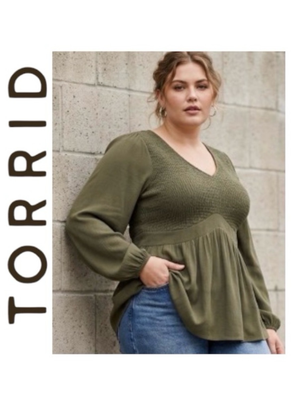 2X TORRID Shirred Bodice Babydoll Gauze Top with V Neck and Long Sleeves, NWT